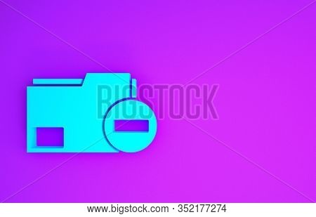 Blue Document Folder With Minus Icon Isolated On Purple Background. Clear Document. Remove File Docu