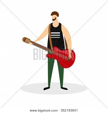 Male Rock Musician Character, Guitarist, Virtuoso Music Player Isolated On White Background. Full He