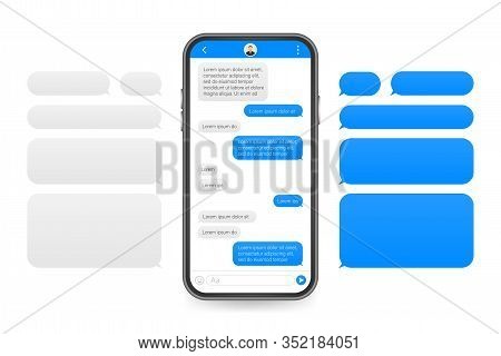 Chat Interface Application With Dialogue Window. Clean Mobile Ui Design Concept. Sms Messenger. Vect