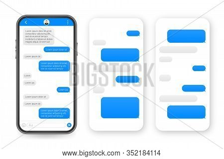 Chat Interface Application With Dialogue Window. Clean Mobile Ui Design Concept. Sms Messenger. Vect