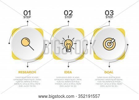 Concept Of Arrow Business Model With 3 Successive Steps. Three Colorful Design Elements. Timeline De