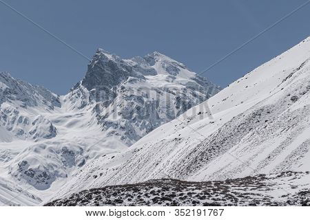 Natural Monument El Morado. Mountain El Morado And Valley, In Cajón Del Maipo, Central Andes Of Chil