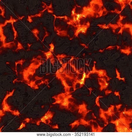 Seamless Magma Or Lava Texture With Melting Material Flowing Among Hot Rocks. Red Hot Molten Lava Fl