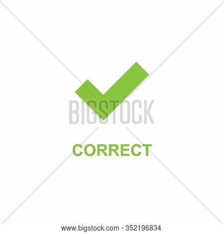 Green Check Mark With Word Correct. Correct Icon, Success Symbol, Right Choice, Good Decision. Stock