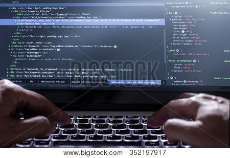Developing Programming And Coding Technologies. Website Design. Programmer Working In A Software Dev