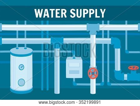 Water Supply Concept. Hot Water Heating Circulation System Equipment In Home Basement. Professional 