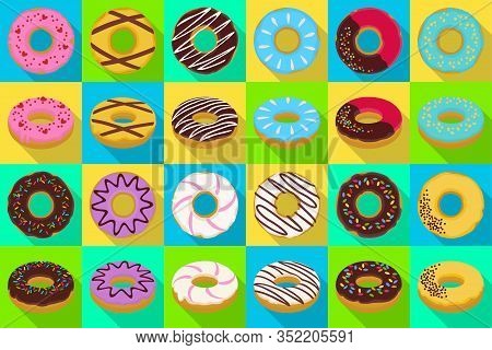 Sweet Donut Flat Vector Set Icon. Isolated Icon Chocolate And Cream Doughnut.vector Illustration Don