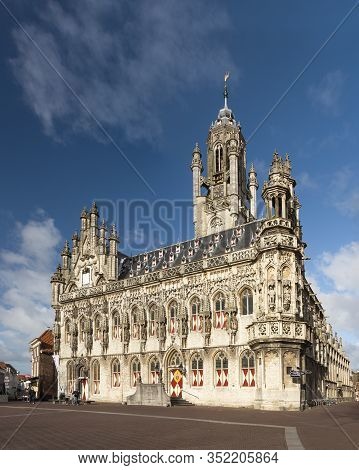 Medieval Gothic Town Hall Of Middelburg, Walcheren, Zeeland, The Neterlands, On A Sunny Winter Day, 
