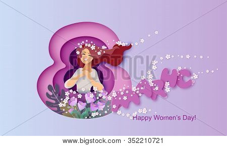 Card For 8 March Happy Womens Day Paper Cut Style