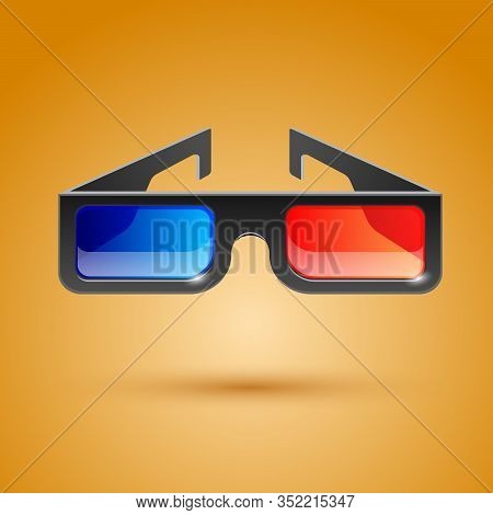 3d Black Glasses For The Film On A Yellow Background Soar In The Air. Vector Illustration Eps 10.