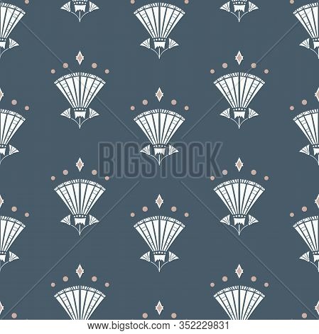 Vector Art Deco Style Inspired Geometric Lilies Seamless Pattern Background.