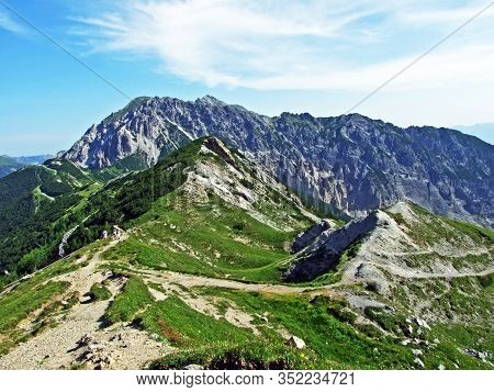 Alpine Mountain Peaks Gamsgrat And Raucher Berg Over The Malbuntal Alpine Valley And In The Liechten