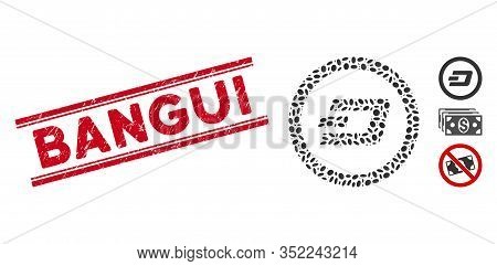 Distressed Red Stamp Seal With Bangui Caption Between Double Parallel Lines, And Collage Dash Rounde