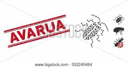 Grunge Red Stamp Seal With Avarua Phrase Between Double Parallel Lines, And Mosaic Cucaracha Icon. M