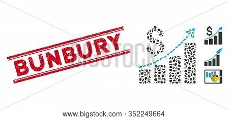Rubber Red Stamp Seal With Bunbury Caption Between Double Parallel Lines, And Mosaic Financial Repor