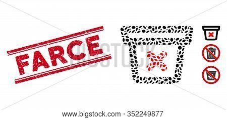 Grunge Red Stamp Seal With Farce Text Inside Double Parallel Lines, And Mosaic Remove Data Icon. Mos