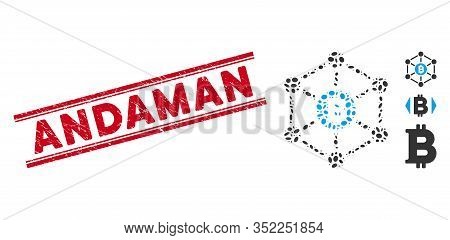 Rubber Red Stamp Seal With Andaman Phrase Between Double Parallel Lines, And Mosaic Bitcoin Finance 