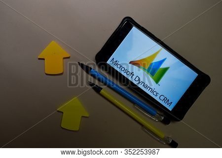 Bekasi, West Java, Indonesia. February 24, 2020 : Microsoft Dynamics Crm Dev App On Smartphone Scree