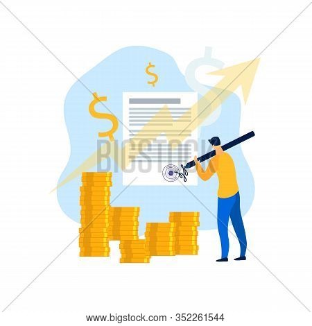Man Signs Successful Contact. Monetary Gain. Man With Black Pen In Hand. Businessman Concludes Contr