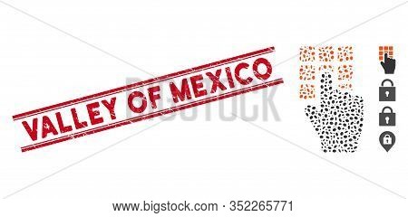 Rubber Red Stamp Seal With Valley Of Mexico Phrase Inside Double Parallel Lines, And Mosaic Type Pas