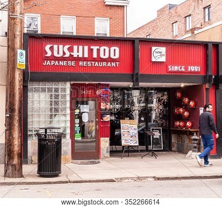 Pittsburgh, Pennsylvania, Usa 2/23/20 The Sushi Too Japanese Restaurant On Walnut Street In The Shad