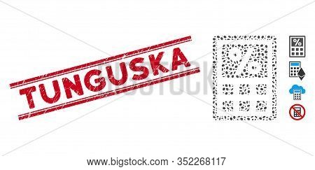 Grunge Red Stamp Seal With Tunguska Caption Between Double Parallel Lines, And Collage Tax Calculato