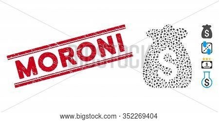Distressed Red Stamp Seal With Moroni Text Inside Double Parallel Lines, And Mosaic Financial Capita