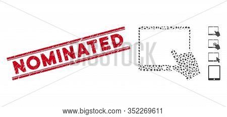 Rubber Red Stamp Seal With Nominated Text Between Double Parallel Lines, And Mosaic Hand Pointer Tab