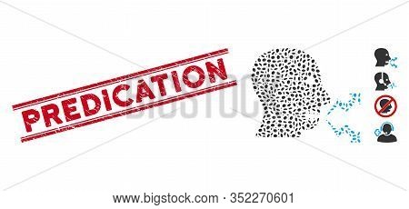 Distressed Red Stamp Seal With Predication Phrase Inside Double Parallel Lines, And Mosaic Angry Per