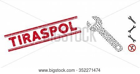 Distressed Red Stamp Watermark With Tiraspol Caption Between Double Parallel Lines, And Mosaic Spann
