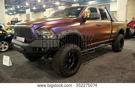 Philadelphia, Pennsylvania, U.s.a - February 9, 2020 - The 2013 Dodge Ram Truck In Brown Purplish Co