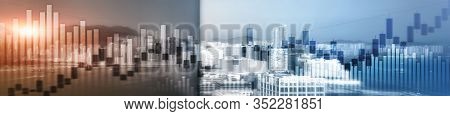 Website Header And Banner Of Hong Kong Cityscape With Skyscarapers. Trading And Stock Markets.