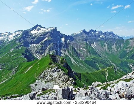 View Of The Ratikon Border Alpine Mountain Massif Or Rätikon Grenzmassiv (oder Raetikon) From Liecht
