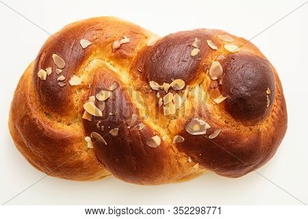 Easter Greek Tsoureki Braid, Sweet Bread Brioche Isolated On White