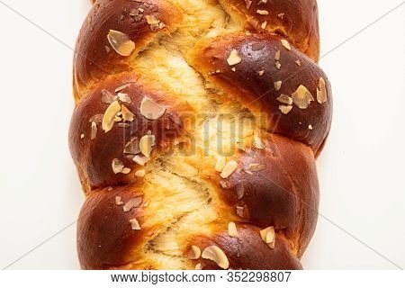 Easter Greek Tsoureki Braid, Sweet Bread Brioche Isolated On White