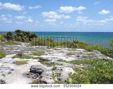 Exotic Seaside Landscapes In Tulum City Near Archeological Site In Mexico, Cloudy Blue Sky In 2018 W