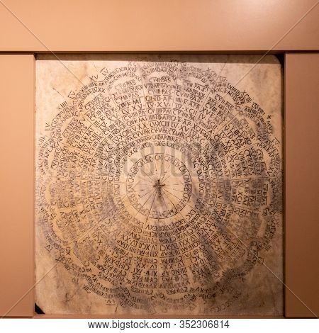 Ravenna, Italy - Sept 11, 2019: Easter Calendar For The Years 532-632 D.c. Marble Of Preconnesus. Th