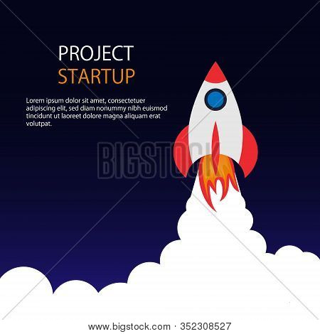 Business Startup Banner. Startup Rocket In Space. New Creative Idea For Business. Success In Managem