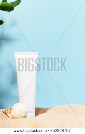 Unbranded White Tube. Cosmetics Product Container With Place For Text. Blank Mockup For Facial Cream