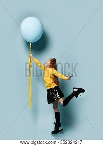 Ginger Teenage Female With Fancy Hairstyle, In Yellow Sweatshirt, Black Skirt, Knee-highs, Boots. Sh