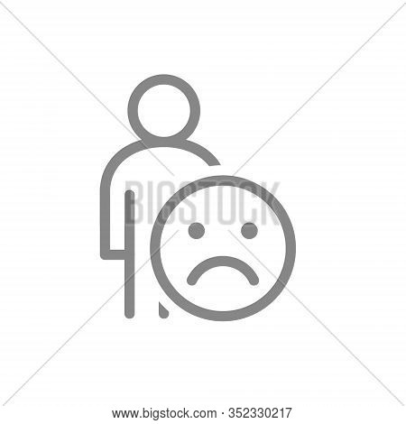 Human With Unhappy Emotions Line Icon. Upset Face, Unsatisfied Symbol
