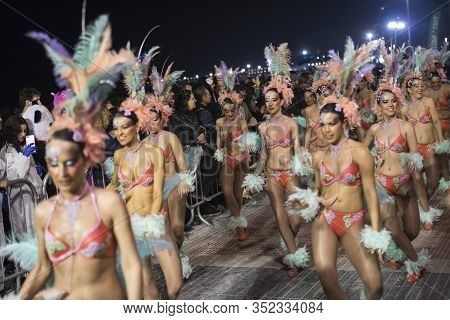 People At Last Day Of Sitges Carnival. Burial Carnestoltes - 