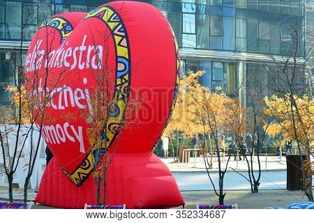 Warsaw, Poland. 16 October 2018. European Square. Red Heart, A Symbol Of Social Charity. The Charity