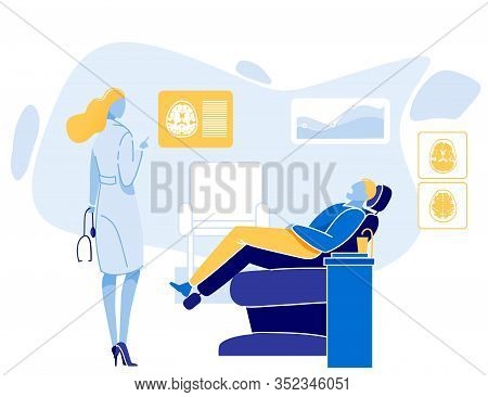 Woman Doctor In Uniform With Stethoscope Consulting Patient On Examination Chair. Brain Research Res