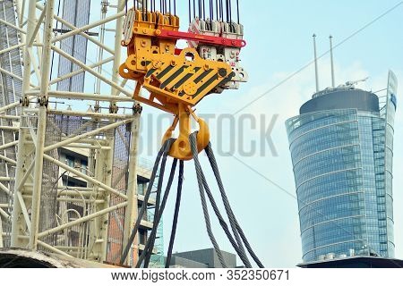 Warsaw, Poland. 8 September 2018. Construction Of The Second Metro Line. Cranes On The Warsaw Subway