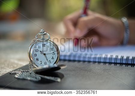 Deadline Time Concept.deadline Day,young Man Mark And Noted Schedule On Book Or Diary At Desk.close 
