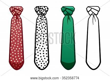 Necktie With Eldredge Knot In Four Variants Set On White Background
