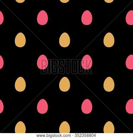 Simple Colorful Easter Seamless Pattern On Black Background. Various Painted Stylized Tiny Pink And 