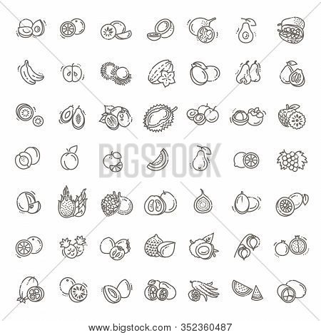 Fruits, Exotic Fruits, Vegetarian - Flat Icon Set