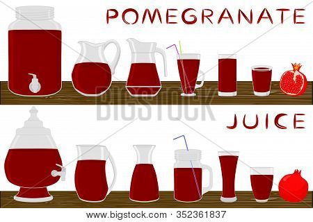 Big Kit Different Types Glassware, Pomegranate Jugs Various Size. Glassware Consisting Of Organic Pl